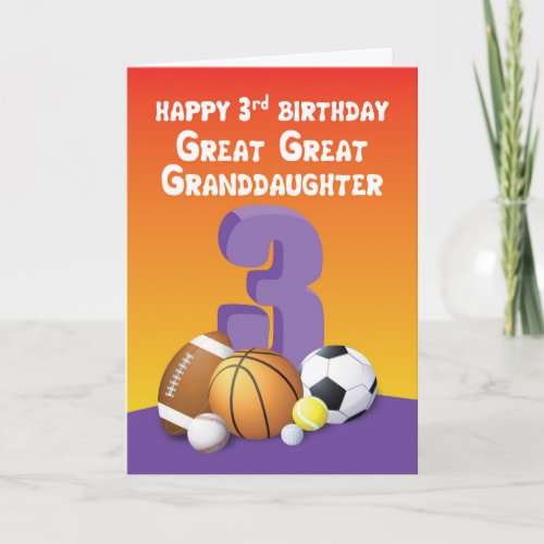 Great Great Granddaughter 3rd Birthday Sports Ball Card
