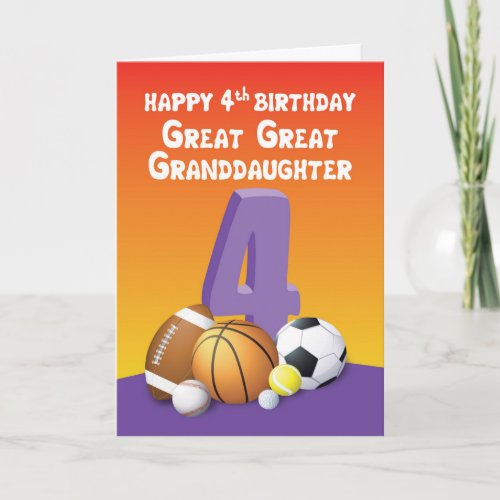 Great Great Granddaughter 4th Birthday Sports Ball Card