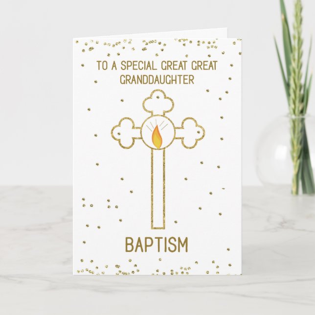 Great Great Granddaughter Baptism Gold Cross Card (Front)