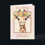 Great Great Granddaughter Birthday  Sweet Safari Card<br><div class="desc">Delicate and full of love, this birthday card was created especially for a cherished great-great-granddaughter. Featuring an adorable baby giraffe surrounded by pink and yellow flowers, the design is set against a soft watercolor background with a gentle giraffe pattern. The peaceful colors and sweet expression on the giraffe’s face evoke...</div>