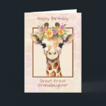 Great Great Granddaughter Birthday  Sweet Safari Card<br><div class="desc">Delicate and full of love, this birthday card was created especially for a cherished great-great-granddaughter. Featuring an adorable baby giraffe surrounded by pink and yellow flowers, the design is set against a soft watercolor background with a gentle giraffe pattern. The peaceful colors and sweet expression on the giraffe’s face evoke...</div>