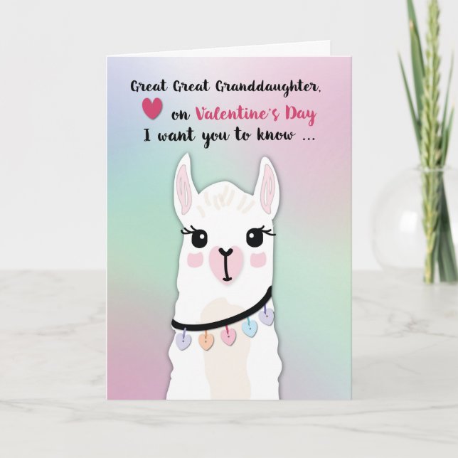 Great Great Granddaughter Llamas Valentine’s Day Card (Front)
