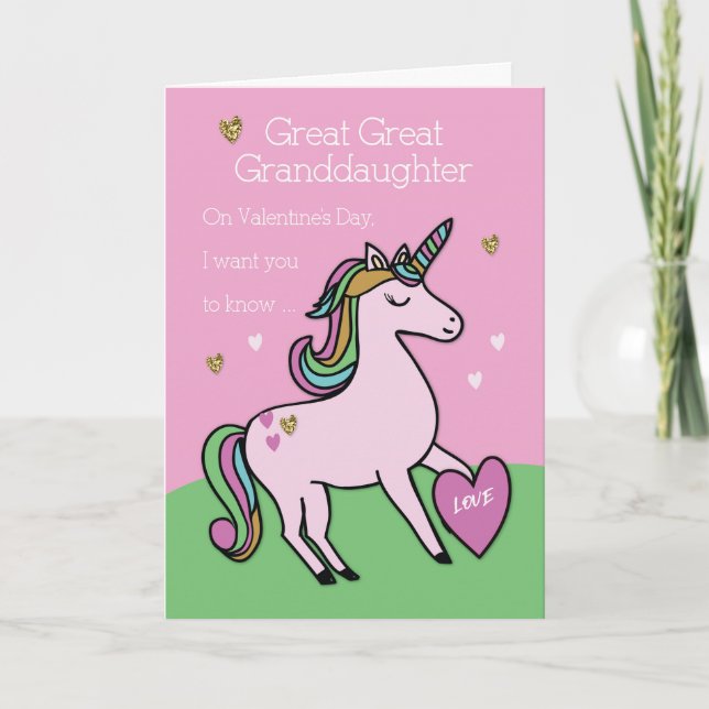 Great Great Granddaughter Unicorn Valentine's Day Card (Front)