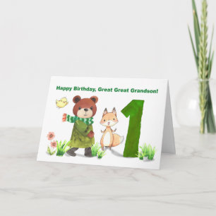 Great Great Grandson 1st Birthday Bear and Fox Card