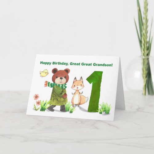 Great Great Grandson 1st Birthday Bear and Fox