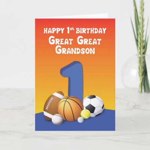 Great Great Grandson 1st Birthday Sports Balls Card