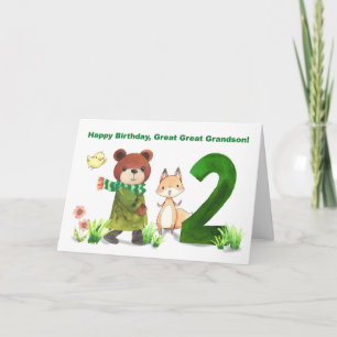 Great Great Grandson 2nd Birthday Bear and Fox Card