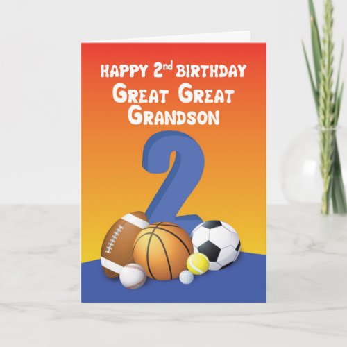 Great Great Grandson 2nd Birthday Sports Balls Card