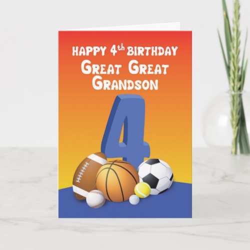 Great Great Grandson 4th Birthday Sports Balls Card