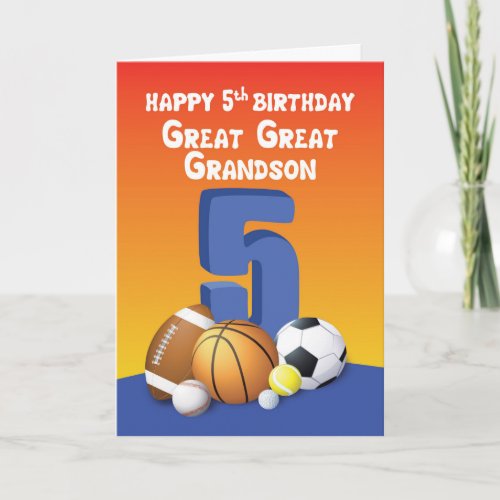 Great Great Grandson 5th Birthday Sports Balls Card