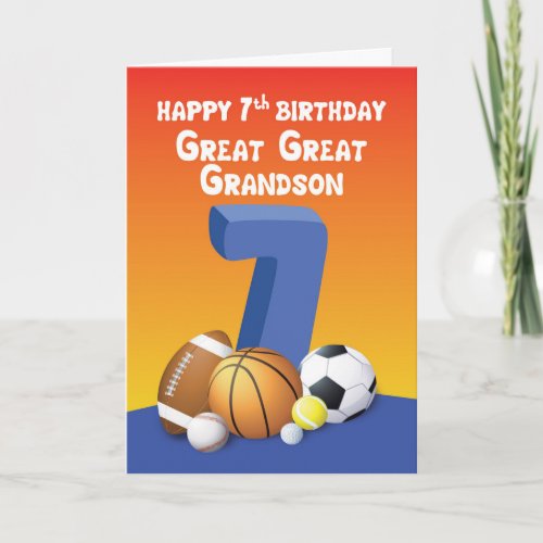 Great Great Grandson 7th Birthday Sports Balls Card