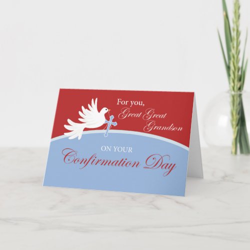 Great Great Grandson Confirmation Dove on Red and Card