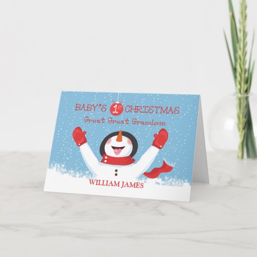 Great Great Grandson Name Christmas Snowman Card