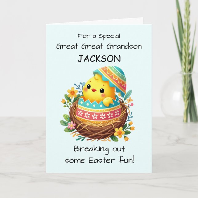Great Great Grandson Personalize Easter Chick Card (Front)