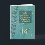 Great Great Grandson Religious 14th Birthday Green Card<br><div class="desc">The day when your great great grandson will turning fourteen draws nearer. When this day finally arrives you should join in the celebration and send happy 14th birthday greetings to him with this card.</div>