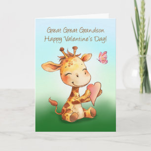 Great Great Grandson Valentine Cute Happy Giraffe Card