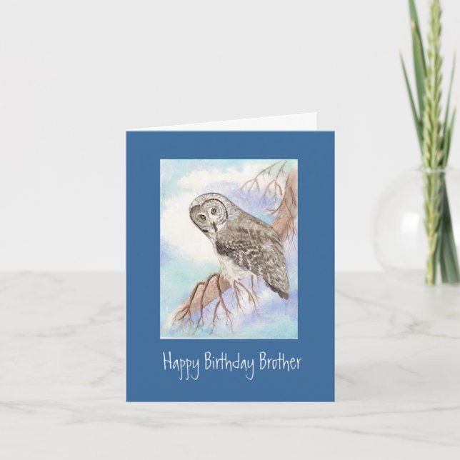 Great Grey Owl Brother Birthday Card (Front)