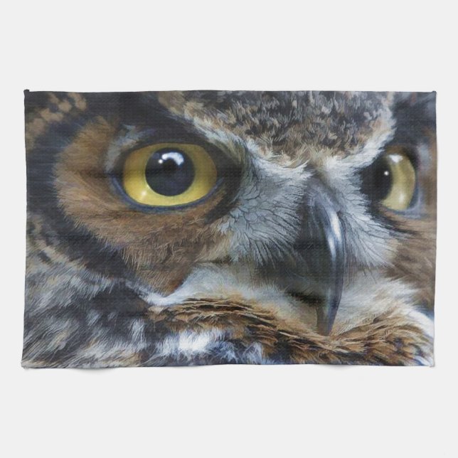 Great Grey Owl Eyes Wildlife Tea-Towel Kitchen Towel (Horizontal)