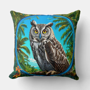 Great Grey Owl Floral Wildlife Bird Among Flowers Throw Pillow