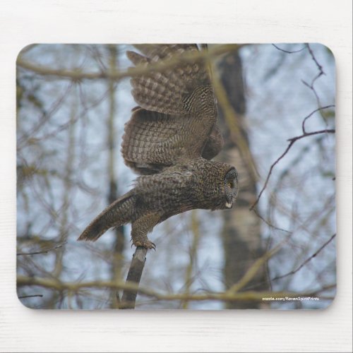 Great Grey Owl Launching in Forest Wildlife Photo Mouse Pad