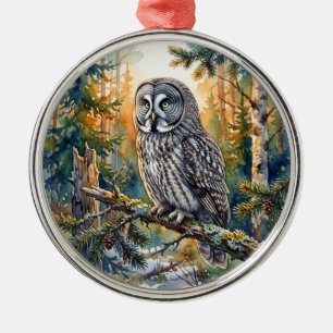 Great Grey Owl Metal Ornament