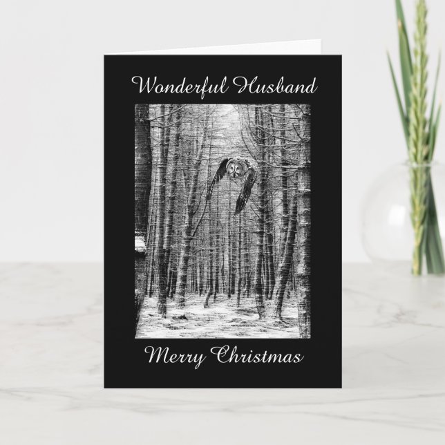 Great grey owl photograph Christmas Husband card (Front)