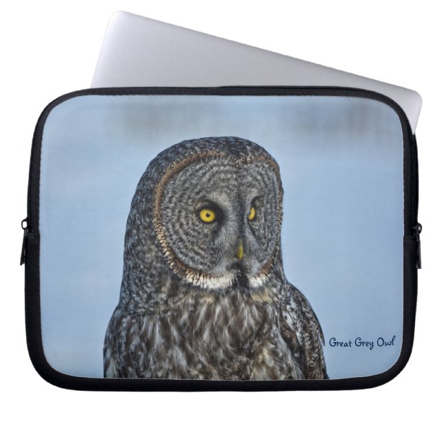 Great Grey Owl Raptor Wildlife Photo Laptop Sleeve (Front)