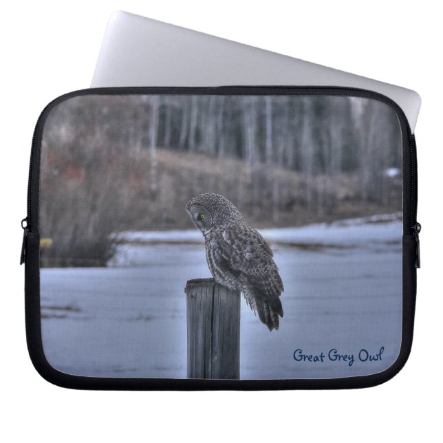 Great Grey Owl Raptor Wildlife Photo Laptop Sleeve (Front)