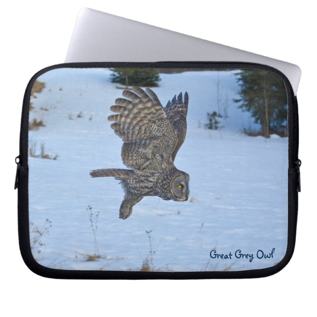 Great Grey Owl Raptor Wildlife Photo Laptop Sleeve (Front)