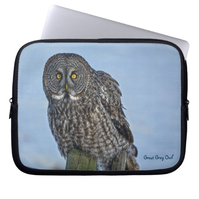 Great Grey Owl Raptor Winter Wildlife Photo Laptop Sleeve (Front)