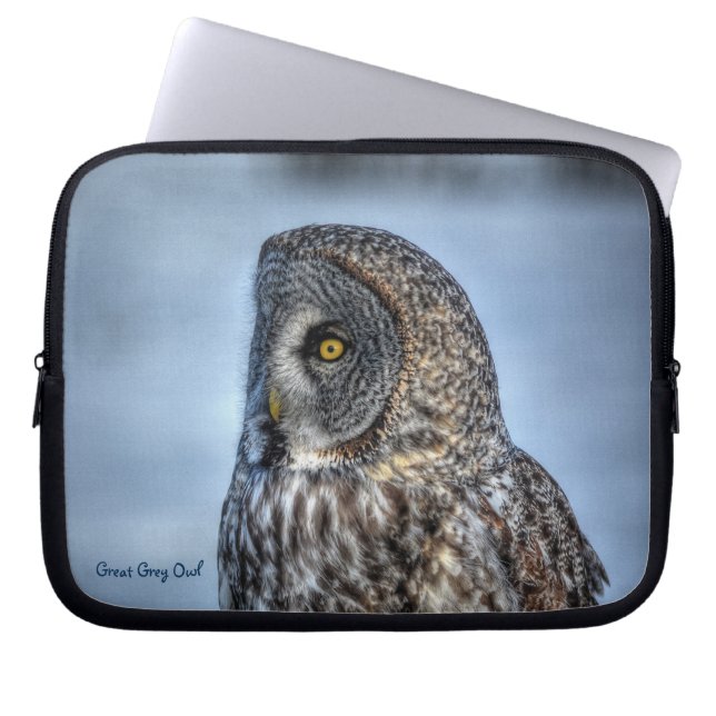 Great Grey Owl Raptor Winter Wildlife Photo Laptop Sleeve (Front)