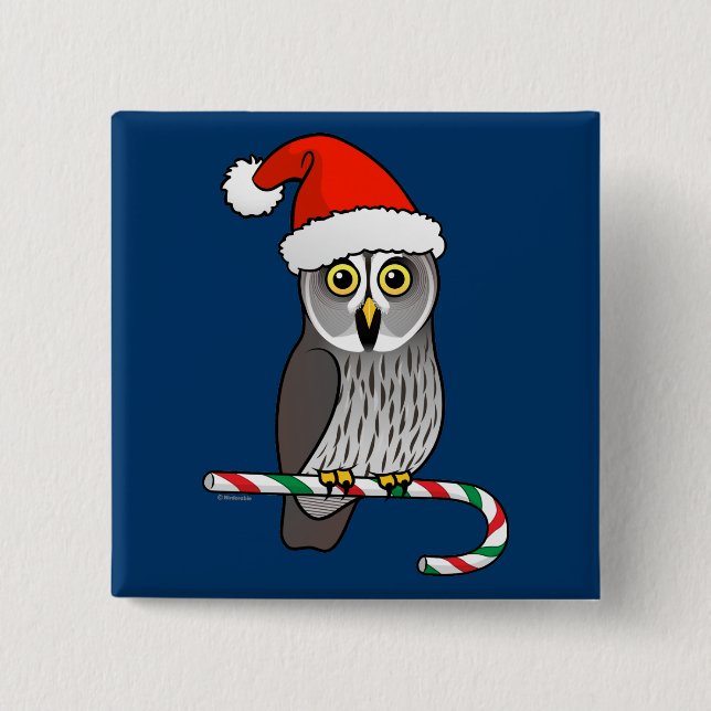 Great Grey Owl Santa Pinback Button (Front)
