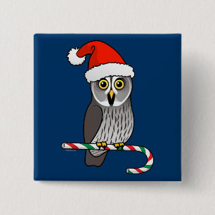 Great Grey Owl Santa Pinback Button