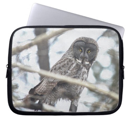 Great Grey Owl with Mouse Wildlife Art Laptop Sleeve