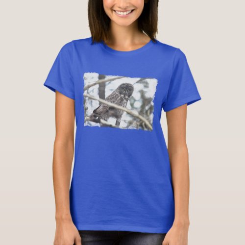 Great Grey Owl with Mouse Wildlife Art T_Shirt