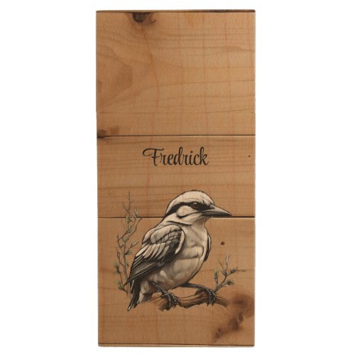 Great grey shirke perched on branch wood flash drive