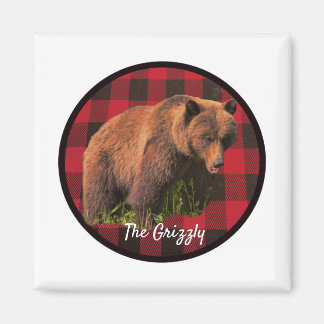 Great Grizzly Bear Buffalo Plaid Magnet