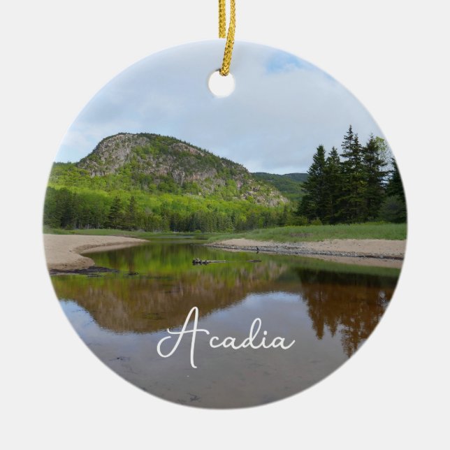 Great Head Reflection at Sand Beach Ceramic Ornament (Front)