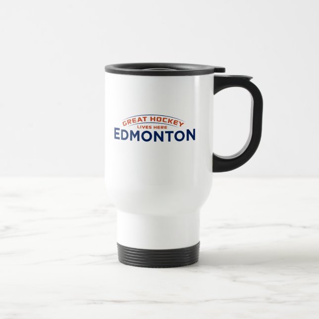 Great Hockey Edmonton White Travel Mug (Right)