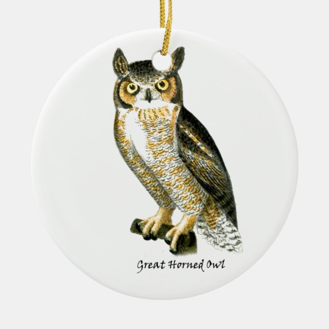Great Horn Owl Ceramic Ornament (Front)