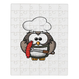 Great horn owl with BBQ in hand Jigsaw Puzzle
