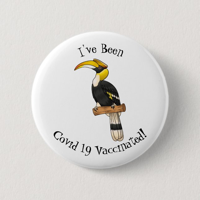Great hornbill bird cartoon illustration button (Front)