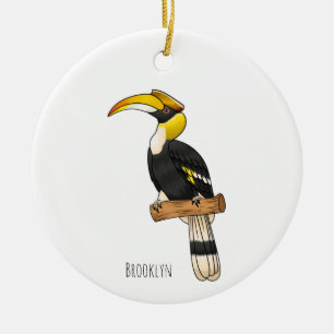 Great hornbill bird cartoon illustration ceramic ornament