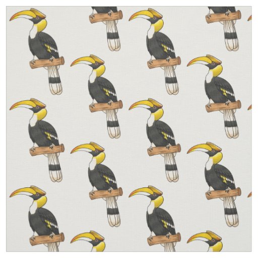 Great hornbill bird cartoon illustration fabric