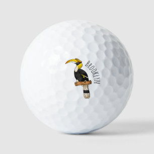 Great hornbill bird cartoon illustration  golf balls