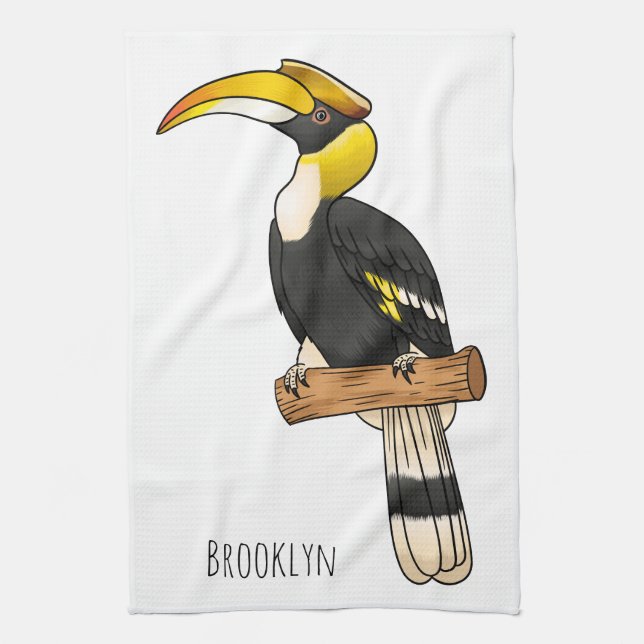 Great hornbill bird cartoon illustration  kitchen towel (Vertical)