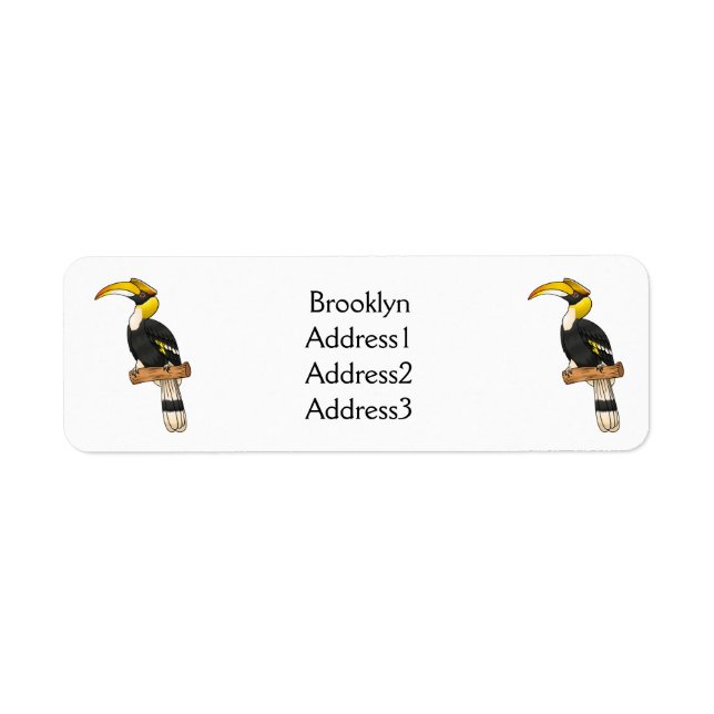 Great hornbill bird cartoon illustration label (Front)
