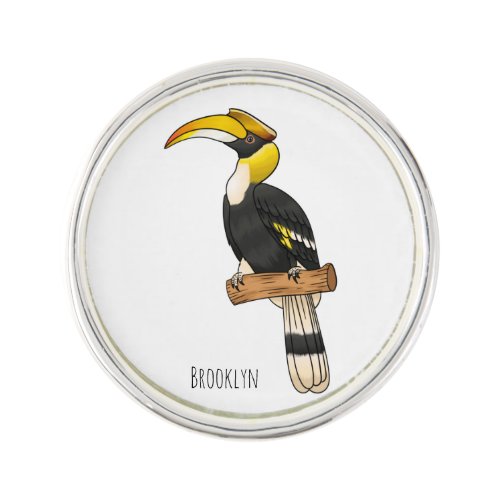 Great hornbill bird cartoon illustration lapel pin