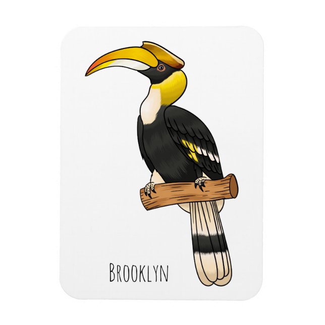 Great hornbill bird cartoon illustration  magnet (Vertical)