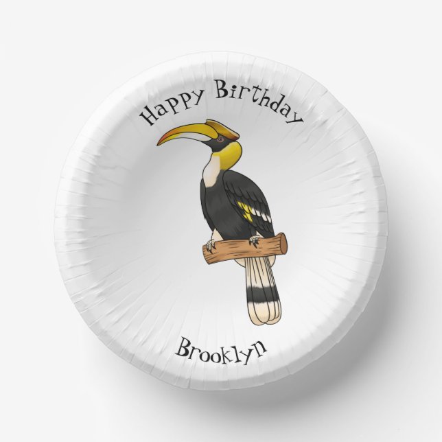 Great hornbill bird cartoon illustration  paper bowls (Front)